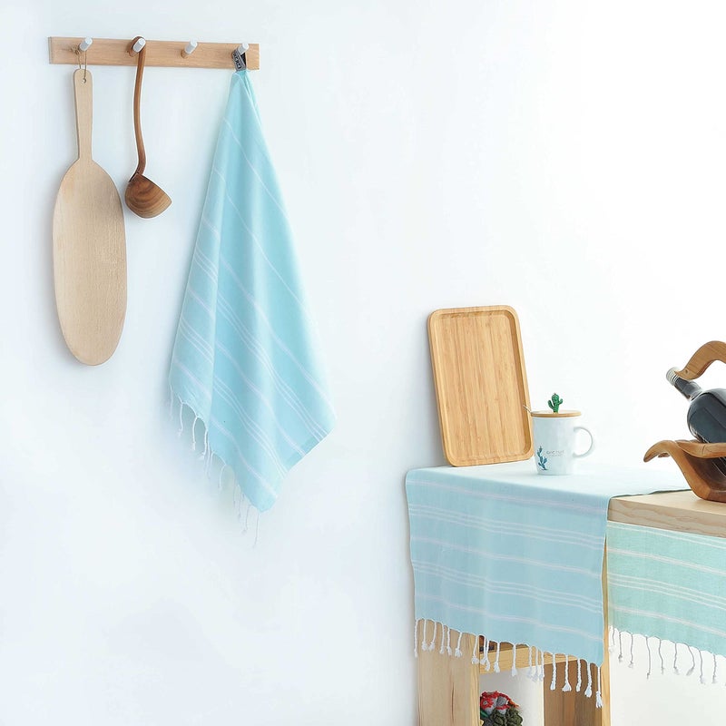 Cacala 100% Turkish Cotton Kitchen Tea Towels, Highly Absorbent Luxury Soft Quick Drying Dish Towel with Hanging Loop for Gym, Yoga, Bath, Sports, Cleaning and Kitchen (23 x 36), Aquamarine - Image 5